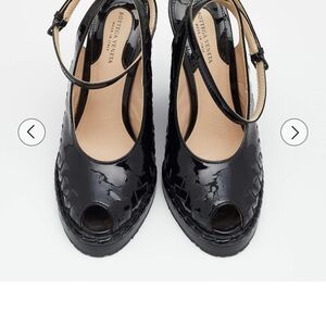Bottega Veneta Black Patent Peep-Toe Heels